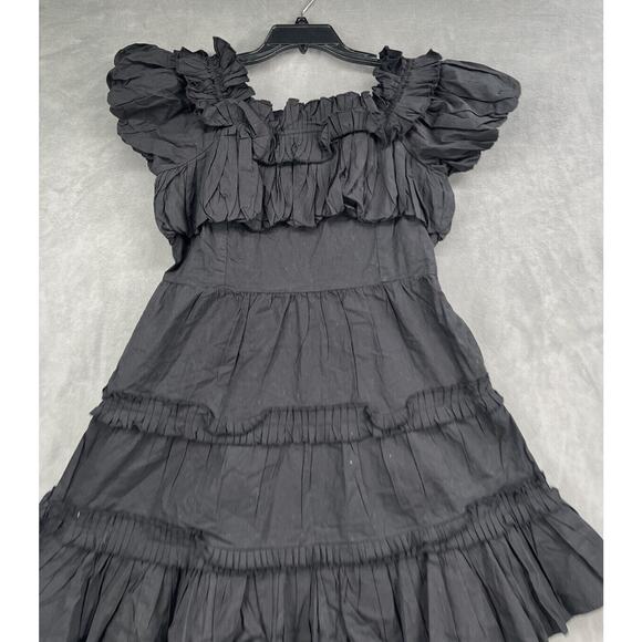 Anthropologie Love The Label Off The Shoulder Tiered Black Mini Dress Size Large - Picture 4 of 10